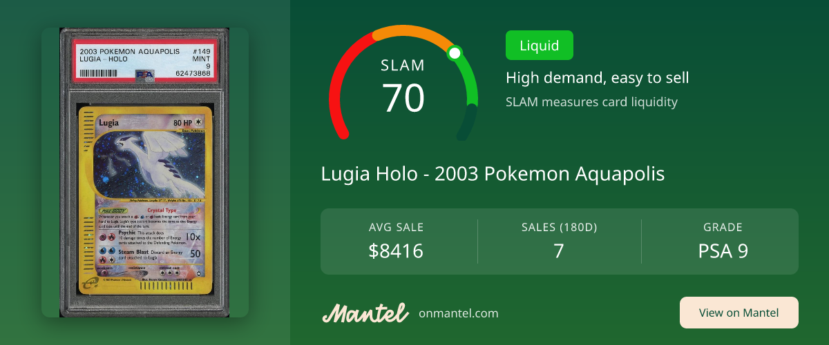 Lugia Holo - 2003 Pokemon Aquapolis SLAM Score - PSA 9 - Mantel