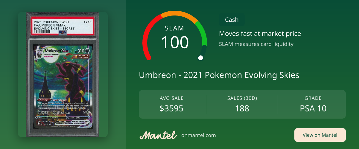 Umbreon - 2021 Pokemon Evolving Skies SLAM Score - PSA 10 - Mantel