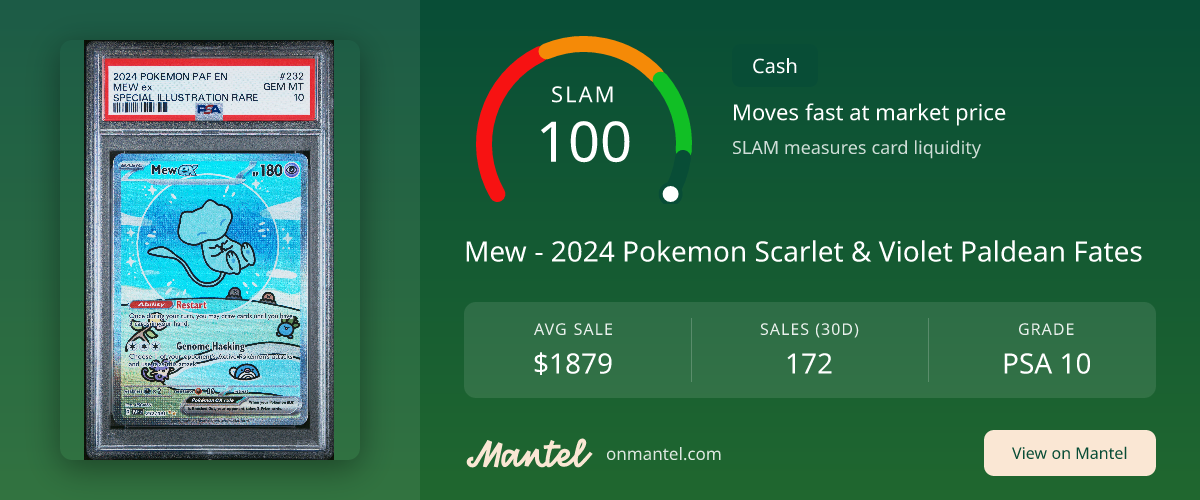 Mew - 2024 Pokemon Scarlet & Violet Paldean Fates SLAM Score - PSA 10 - Mantel