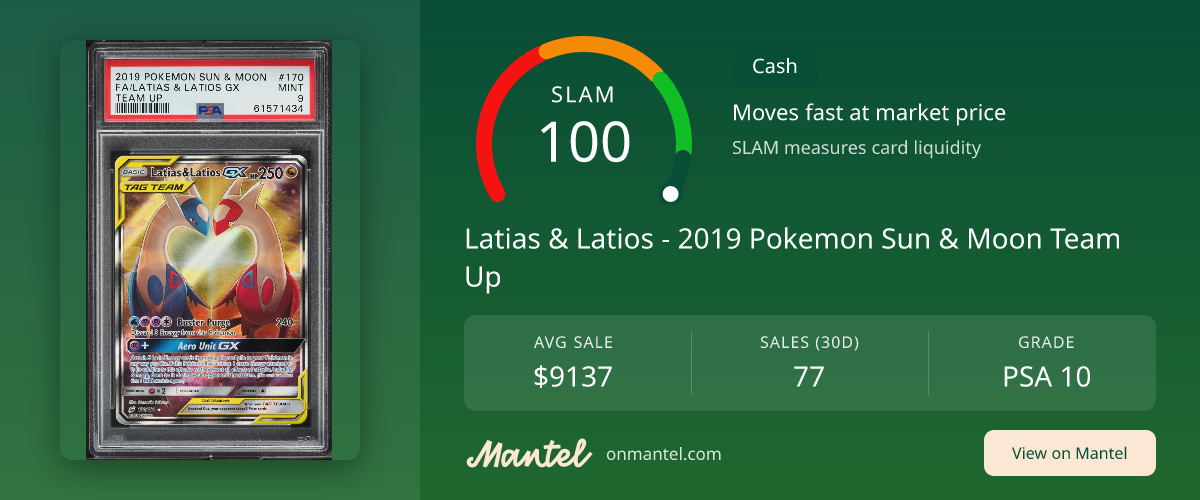 Latias & Latios - 2019 Pokemon Sun & Moon Team Up SLAM Score - PSA 10 - Mantel