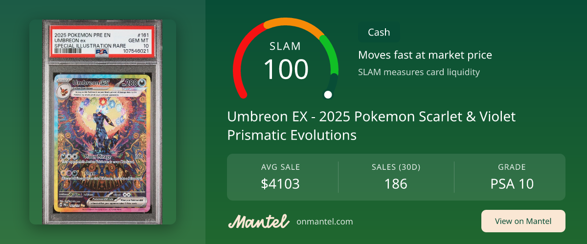 Umbreon EX - 2025 Pokemon Scarlet & Violet Prismatic Evolutions SLAM Score - PSA 10 - Mantel