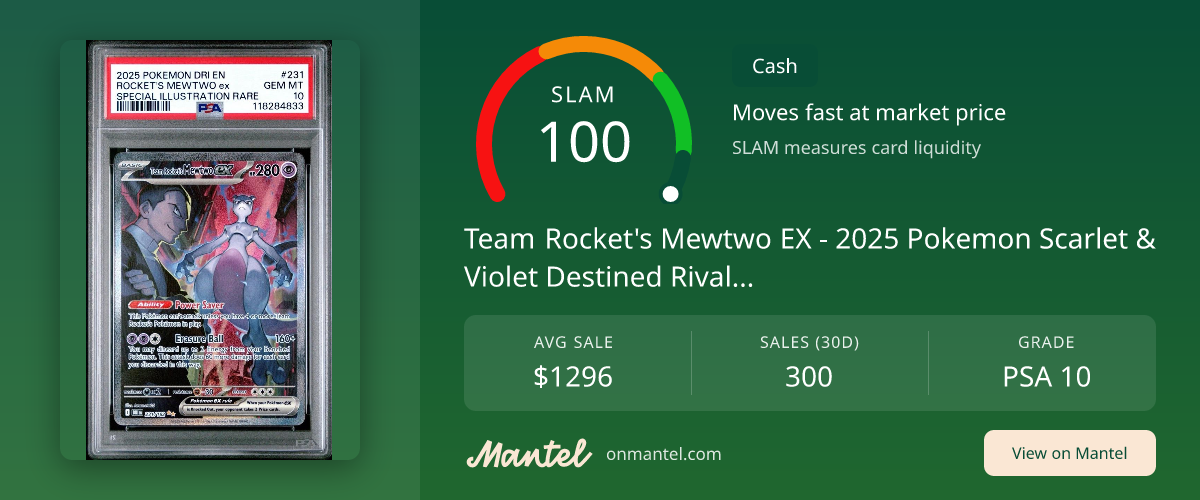 Team Rocket's Mewtwo EX - 2025 Pokemon Scarlet & Violet Destined Rivals SLAM Score - PSA 10 - Mantel