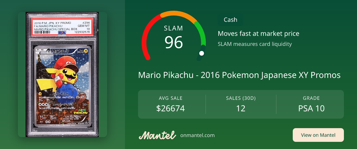 Mario Pikachu - 2016 Pokemon Japanese XY Promos SLAM Score - PSA 10 - Mantel